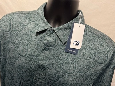 NWT Cutter & Buck Golf Wear Green Paisley Polo Shirt Men's M Dry Tech 50+UPF B3 - Image 1 of 4