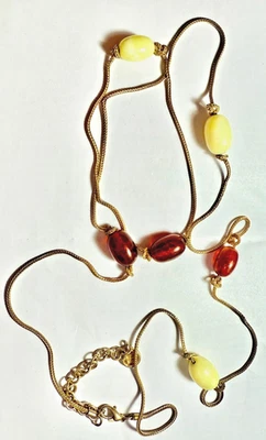 Vintage Givenchy goldtone brass chain faux amber  beads 47" long neklace - Image 1 of 4