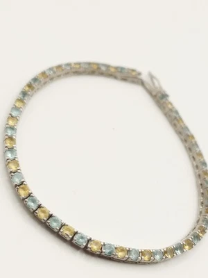 braccialetto Tennis Donna Argento 925 Pietre Topazio? Citrino? Zaffiro? Zircone? - Immagine 1 di 4