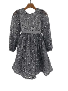 Kensie Girl Silver Sequin Long Sleeve Dress Girls Size 12 Bow Accent new - Picture 1 of 7