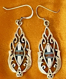 Vintage 925 Silber Indianer Ohrhänger Inlay Edelstein Southwestern - Bild 1 von 6