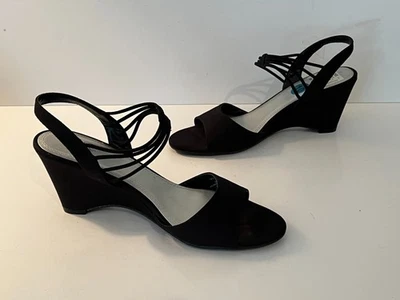 Impo Vanolo Black Fabric Strappy Wedge Heel Sandals ~ Women's Size 10M ~ EUC - Image 1 of 4