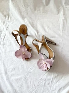 Giuseppe ZANOTTI heels sandals shoes blue butterfly white orchid size 36 6 Y2K - Picture 1 of 8