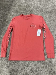 Rvca Mens Standard Fit Long Sleeve T-Shirt Shirt Small Red Glitch Logo - Picture 1 of 7