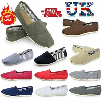 NEW TOM Unisex Shoes Slip-on Casual Flats Solid Canvas Leisure Loafer Shoes UK