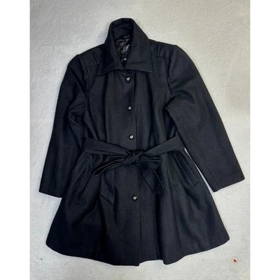 Abrigo Sean John Mujer Negro Mezcla Lana Cinturón Ajuste y Acampanado Talla 2X Foto 1 de 4