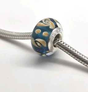 🩷 Dije de cuentas de vidrio murrano con patrón azul genuino plata de ley S925 🩷 - Imagen 1 de 9