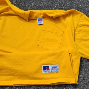 Vintage 90's Russell Athletic Yellow Blank Pocket Tee T Shirt Size XL - Picture 1 of 5