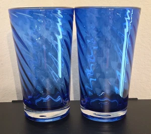 Hand Blown 2 Cobalt Blue Tumbers Swirl Pattern Beautiful~Heavy~6. 25" Tall~20oz - Picture 1 of 10