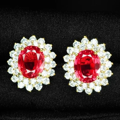 Orecchini in oro sterling 925 24 carati favoloso zaffiro rosa Padparadscha... - Immagine 1 di 4