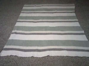 Barefoot Dreams Cozychic Heathered Stripe Throw Blanket Green/Gray/Ivory 51 x 59 - Picture 1 of 4