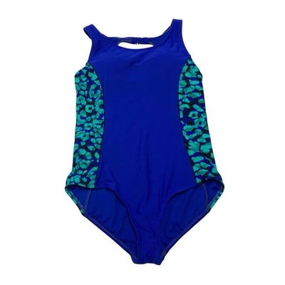 Catalina Blue One Piece Swimsuit W/ Green & Black Leopard Print Women's Size L - Image 1 of 4