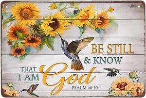 Metal Sign Sunflower and Hummingbirds Tin Sign Vintage Wall Decoration Home - Picture 1 of 6