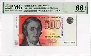 Finnland 500 Markkaa 1986 (ND 1991), PMG 66 EPQ, "Finlands Bank" Pick# 120 - Bild 1 von 2