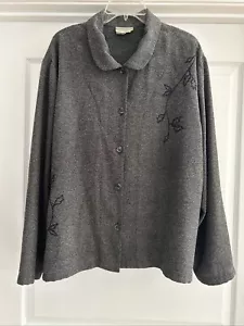 COLDWATER CREEK SZ 3X BUTTON FRONT EMBROIDERED GRAY TOP JACKET - Picture 1 of 5