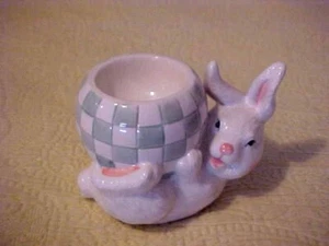 White Bunny Rabbit Egg Cup 1999 CBK LTD, lindo para Pascua - Imagen 1 de 3