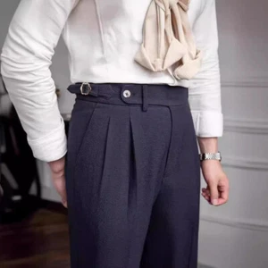 Summer Men's Naples Mid-high Waist Straight Casual Dress Pants British Trousers - Picture 1 of 22