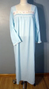 Vtg Flannel Nightgown Cotton Prairie Blue Lace Floral Granny Ruffles Plus XX - Picture 1 of 7
