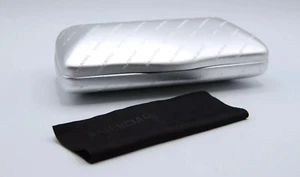 NEW BALENCIAGA HARD SILVER LEATHER CASE AUTHENTIC EYEGLASSES EYEGLASSES CLOTH - Picture 1 of 2