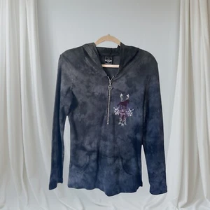 Sledge USA Womens Thermal Waffle Knit Hoodie Top Size M Horse Y2K Grey 1/4 Zip - Picture 1 of 10