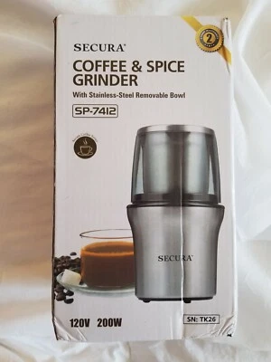 Электрическая кофемолка и мельница для специй Secura с лезвиями из нержавеющей стали - Изображение 1 из 4