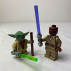 Lego clone wars master yoda mace windu with green purple lightsabers and stick