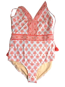 Talbots Cabana Life Embroidered Halter One Piece size L Tropical Beach UPF 50+ - Picture 1 of 14