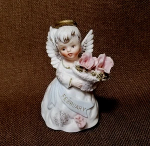 Vintage Lefton February Birthday / Valentine Angel Cherub Sitter Figurine #3332 - Picture 1 of 10