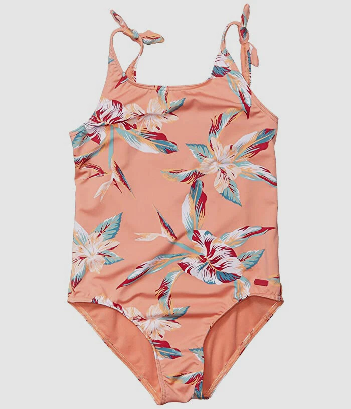 $50 Roxy Kids девочек розовый купальный костюм цветочный плеча галстук цельный купальник размер 7 - Изображение 1 из 1