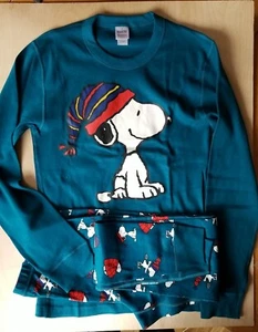 Neu mit Etikett Hanna Andersson Pyjama blau Snoopy Winterdruck Erwachsene Unisex XL - Bild 1 von 8