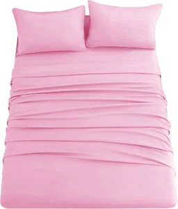 Pink Bed Sheet Set with Deep Pocket,Super Soft Microfiber Bedding-Breathable,War - Picture 1 of 12