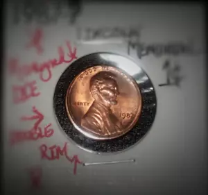 1987 P Misaligned Dye Doubled Rim Mint Error Copper Penny Lincoln Wheat 1c Cent - Picture 1 of 3