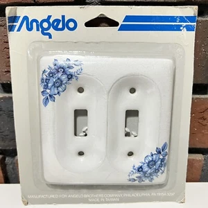 Vintage blau weiß Blumen Porzellan Lichtschalter Platte Abdeckung Doppel Knebel Angelo - Bild 1 von 7