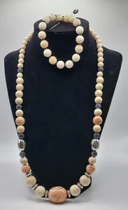Vintage Avon Dessert Sands Marbled Beaded Necklace & Bracelet Set Lucite 1988 - Picture 1 of 12