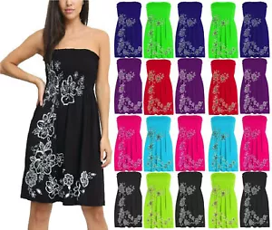 Women Sheering Chunky Floral Print Top Ladies Bandeau BoobTube Tunic Party Dress - Picture 1 of 8