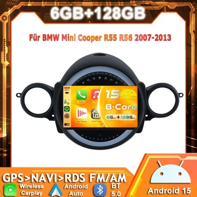 Für BMW Mini Cooper R55 R56 2007-2013 Autoradio Android 15.0 GPS CarPlay DAB+AHD - Bild 1 von 4
