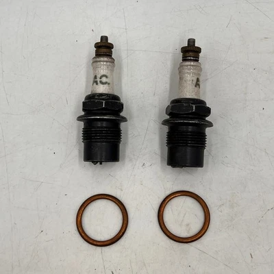 2 New AC nos 7/8" Pipe Thread Hex Spark Plug Ford Model GM Antique Vintage - Image 1 of 4