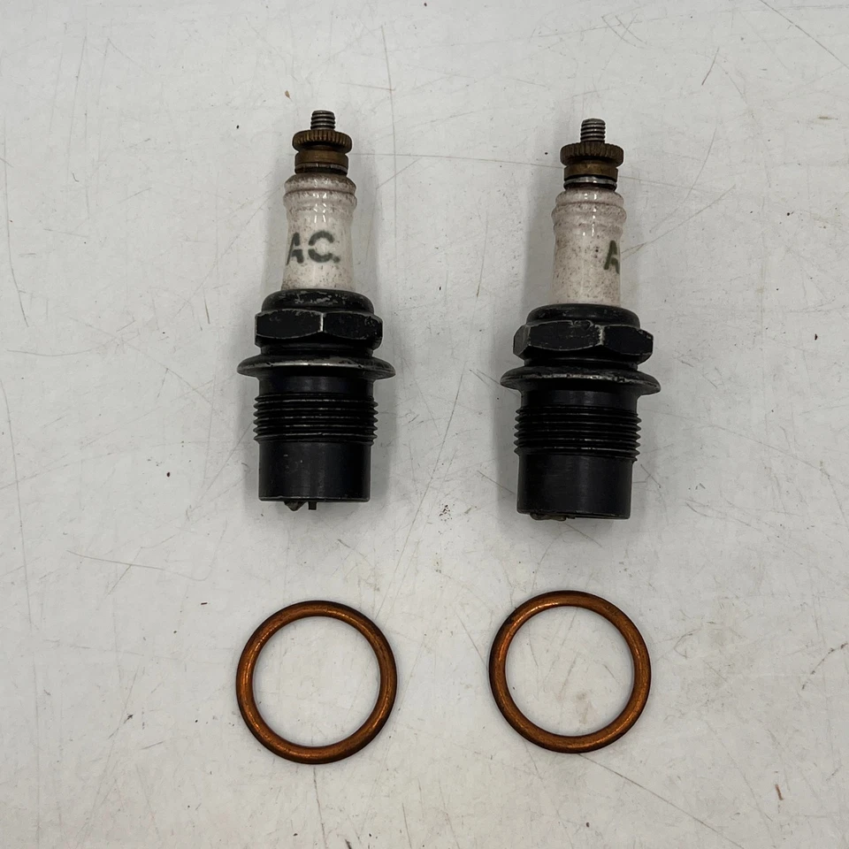 2 New AC nos 7/8" Pipe Thread Hex Spark Plug Ford Model GM Antique Vintage - Image 1 of 4