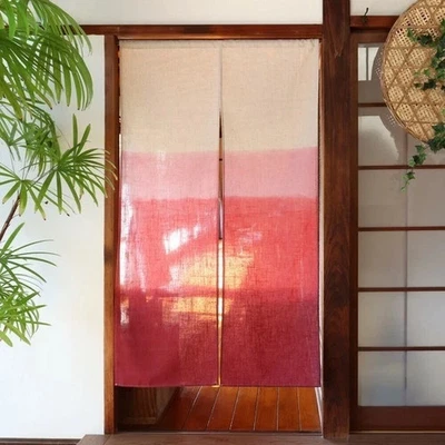 HECHO EN JAPÓN Cortina Noren Japonesa - Mezcla de Lino Natural Rojo Degradado Hogar Foto 1 de 4