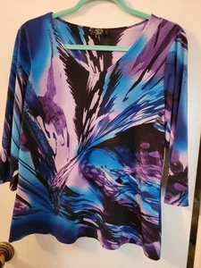 Shannon Ford Petite PL/M Ladies Blouse Top USA Lightweight Blue/Black/Purple - Picture 1 of 4