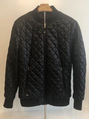 Chaqueta Michael Kors Mujer Pequeña Negra Bomber Acolchada Estampado Animal Reversible Foto 1 de 4