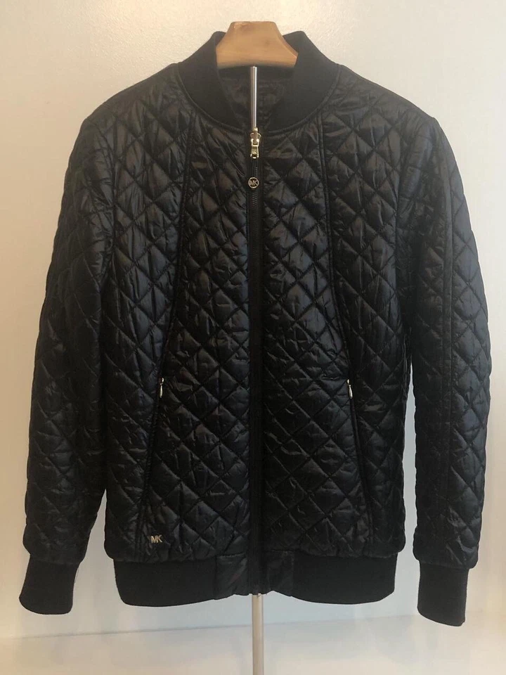 Chaqueta Michael Kors Mujer Pequeña Negra Bomber Acolchada Estampado Animal Reversible Foto 1 de 4