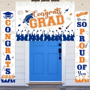 2025 Graduation Door Banner Set, Congrats Grad Photo Backdrop - orange blue - Picture 1 of 6