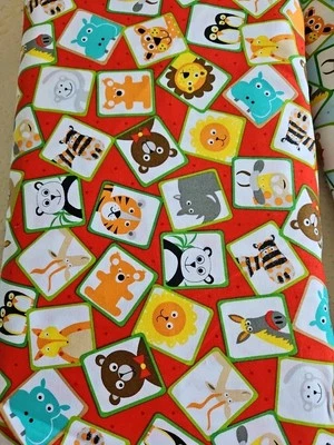 Jungle Animals In Buses, Orange Base, Cotton, Quilting Treasures, $7 Yd - Image 1 of 3