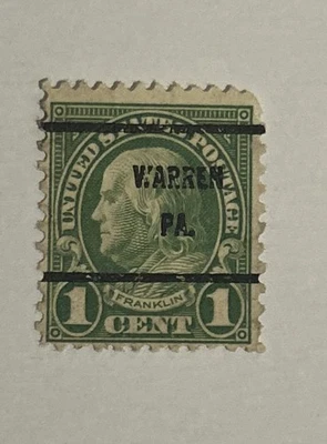 Warren, Pennsylvania 1 cent Benjamin Franklin precancel stamp - Image 1 of 2