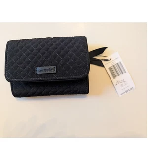 Vera Bradley kompakte Geldbörse RFid Riley schwarz gesteppt Blumen innen Neu mit Etikett - Bild 1 von 5