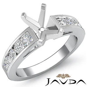 Emerald Semi Mount Channel Set Diamond Engagement Ring 14k White Gold 0.75Ctw - Picture 1 of 3