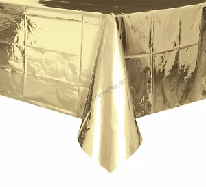 Wedding Party Metallic Gold Tablecover Table Cover Cloth Plastic Tablecloth Xmas - Picture 1 of 2