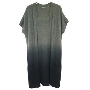 Cardigan maglia Vince donna taglia large grigio/nero sfumato manica corta maglione gilet - Foto 1 di 19
