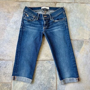Abercrombie Y2K 2000s Kids Denim Bermuda Shorts Stretch Dark Wash Size 14 Slim - Picture 1 of 3